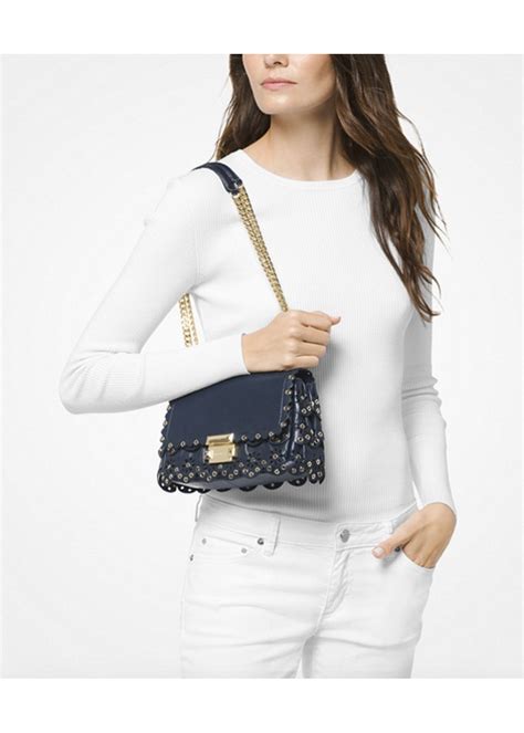 michael kors scalloped edge purse|Sloan Small Floral Scalloped Leather Shoulder Bag .